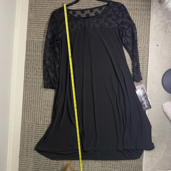 Nina Leonard Black Dress with Polka Dot Mesh Neckline - Picture 6 of 7